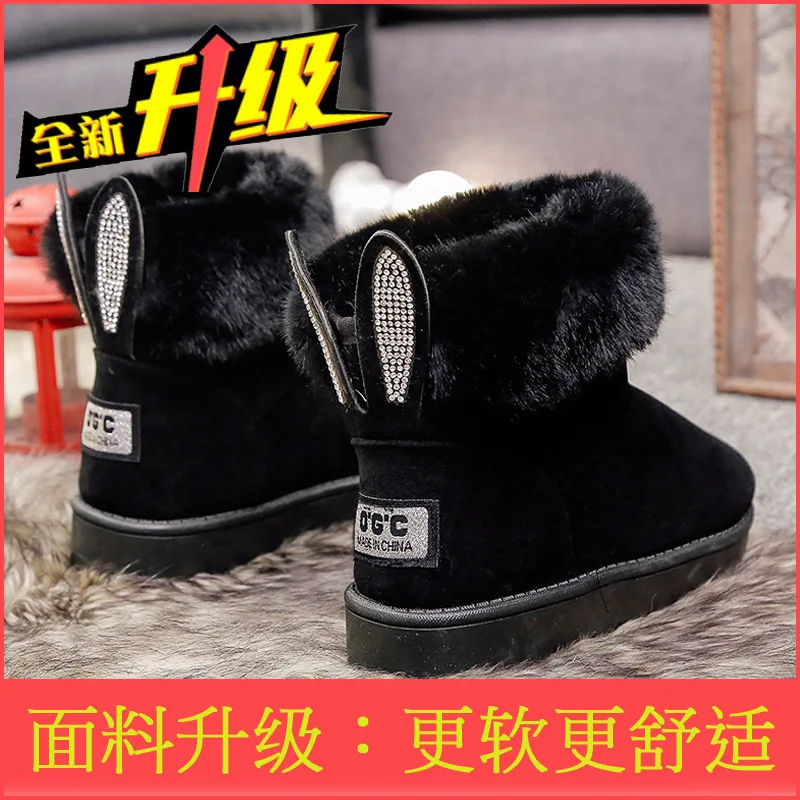 2023 Women Boots Real Fox Fur Brand Winter Shoes Warm Black Round Toe Casual Plus Size Female Snow Boots Drop Ship