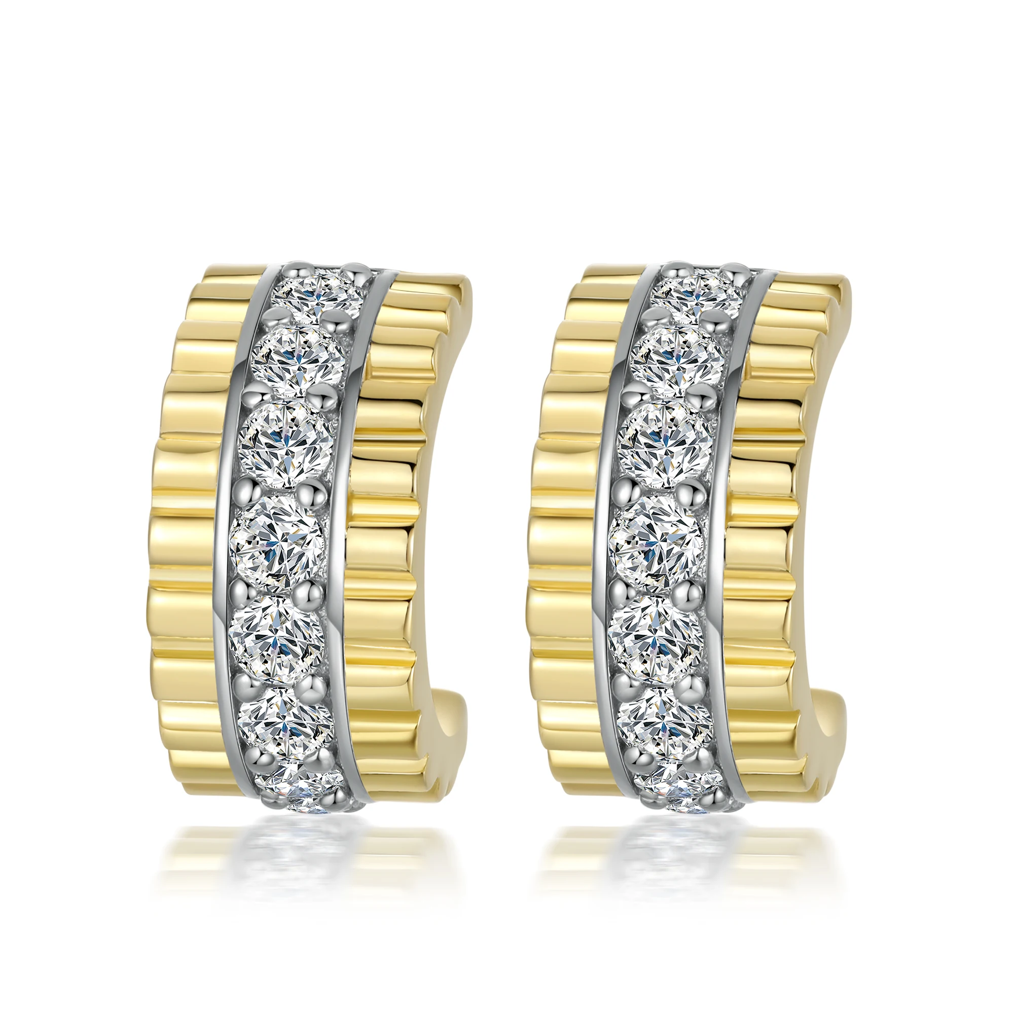 

Trendy 925 Sterling Silver Gold Plated and Rhodium Plated Earrings with Zircon for Anniversary Party Gift CMA Certified