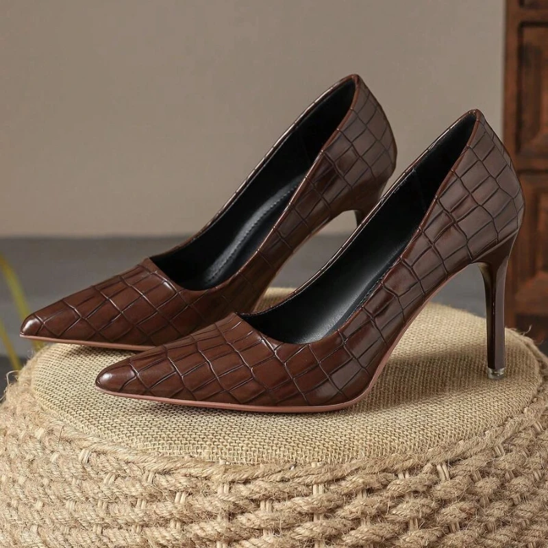 Zapatos de tacón alto para mujer, zapatos de tacón de aguja elegantes con punta en pico, color azul marino, 9cm, para fiesta, oficina, zapatos de trabajo para mujer, talla 36-44