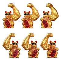 Giant Lucky Cat Statue Resin Muscle Arm Figurines Waving Arm Fortune Cat Powered Home Office Car Decorative Figurine Ornament