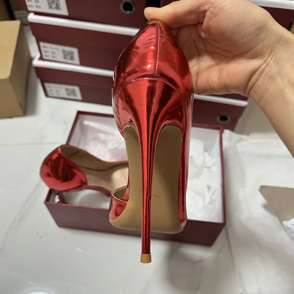 مثير أزياء المرأة لامعة براءات D'Orsay مدبب تو عالية الكعب الجانب قطع النادي الليلي خنجر مضخات الزفاف السيدات فستان الأحذية #5