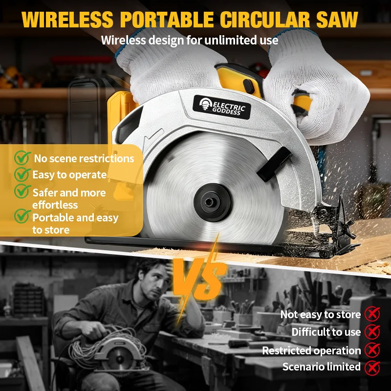 Electric Goddess Brushless 7In Electric Circular Saw Cordless Handheld Woodworking Saw Power Tool For Dewalt 20V Battery Pin view 6