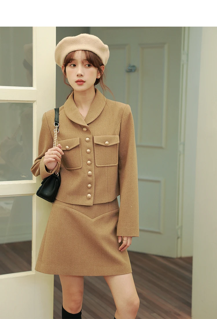 Elegant Wool-like A-Line Skirt Women Lady High-Waist Mini Skirt Vintage Sweet Winter Tweed Bottoms for Daily Fashion Outfits