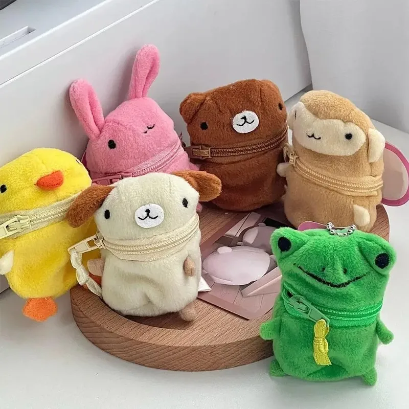 Cute Pink Fluffy Rabbit Coin Purse Keychain Cartoon Plush Doll Bag Charm Kawaii Mini Wallet Pendant Festival Gift