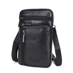 Men Mini Cross body Shoulder Fanny Waist Pack Bag Genuine Leather Casual Hook Cell Mobile Phone Case Messenger Belt Bag Purse