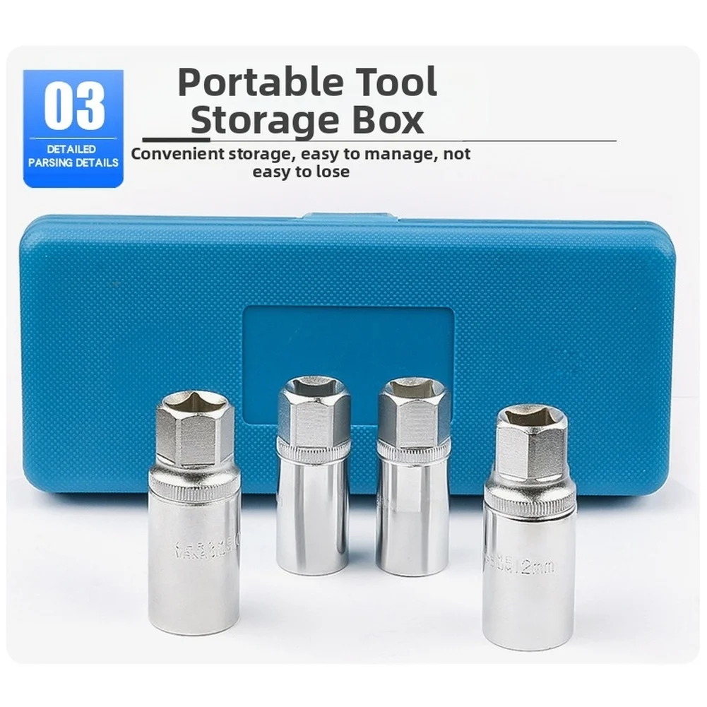 Headless Screw Bolt Extractor Thread Remover Tool Set 4pcs 1/2 Inch Drive Chrome Vanadium Steel Stud Sliding Thread Disassembler