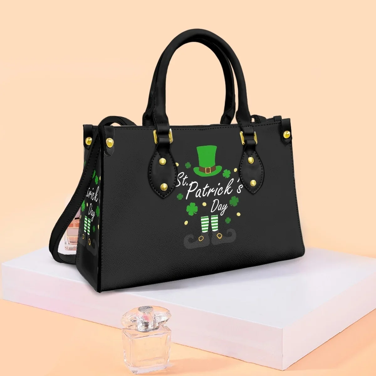 St.Patrick's Day Black Women Handbags Luxury Leather Ladies Cross Body Bags Lucky Shamrock Irish Day Tote Shoulder Bag for Girl