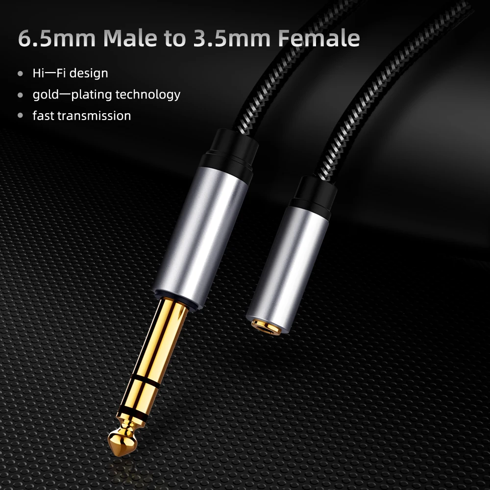 Zlato pokovené 1/4 na 1/8 palec TRS 3.5mm hever ženské na 6.35mm pánský aux stereo audio adaptér lanko bovdenu pro sluchátka zesilovač kytara