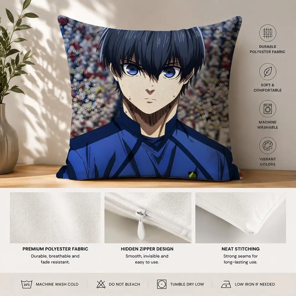 B-Blue Lock Anime Characters Cushion Cover 40x40cm Square Decorative Sofa Cushion Cover Bedroom Living Room Home Decor Gift
