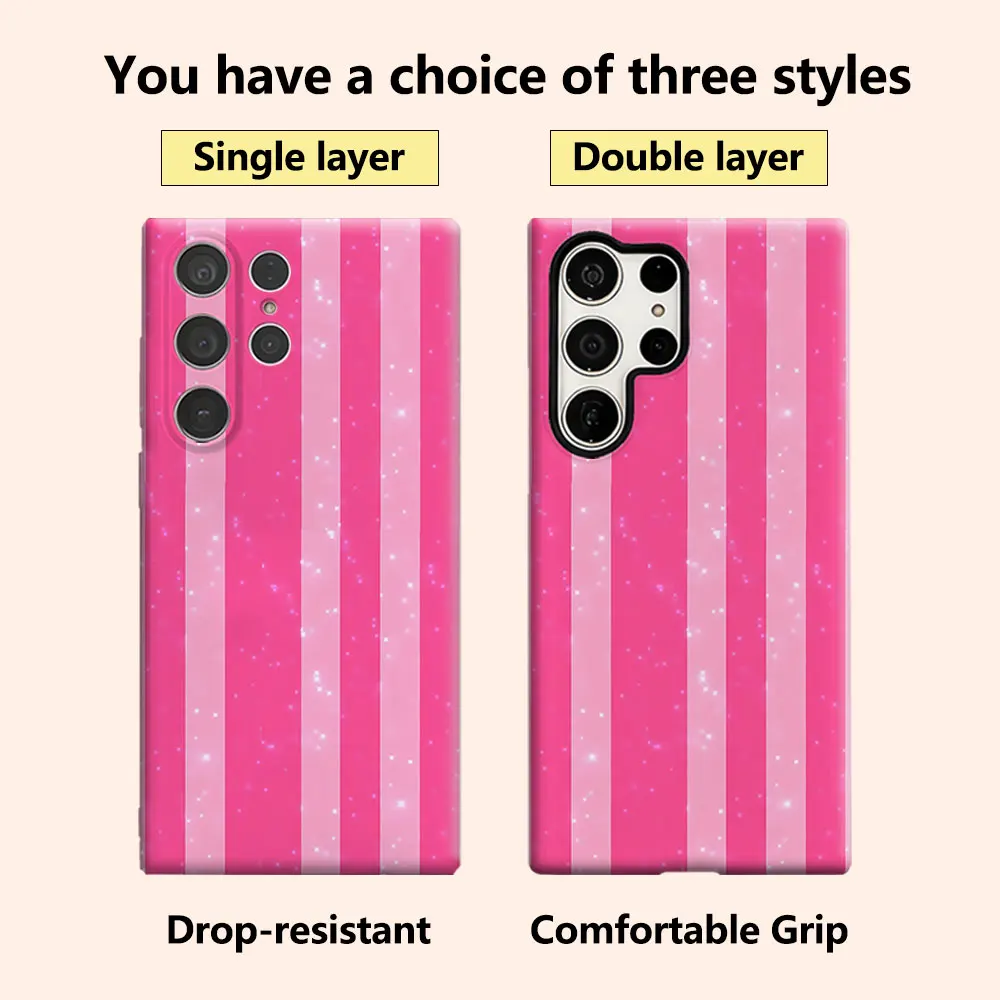 Glitter Pink Vertical Stripe Luxury Fashion Full Lens Protective Case for Samsung Galaxy S26 S25 S24 A56 A36 Plus Ultra