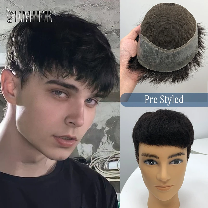 Australia Toupee Wig dasar PU renda pria, Wig dasar palsu untuk pria, rambut palsu pria nyaman, sistem replikasi rambut manusia