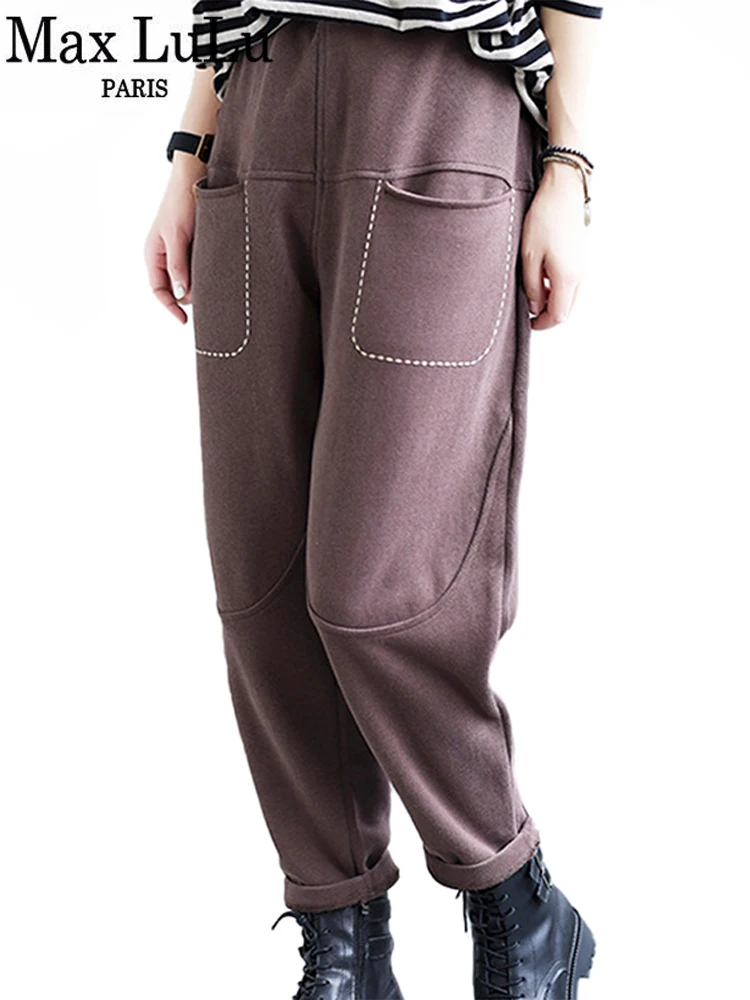 Max LuLu-pantalones bombachos rectos Retro para mujer, pantalón largo informal de cintura alta, moda coreana, Fitness, Color sólido, invierno, 2022