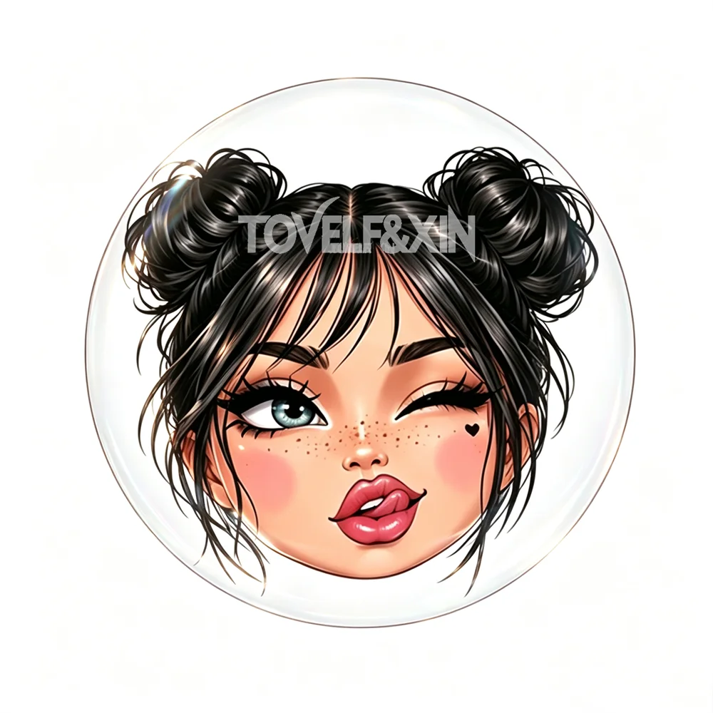 10Pcs Y2K Fashion Girl Face Round Glass Cabochons Flatback Photo Cameo Charms DIY for Keychain Fridge Magnet Jewelry Making