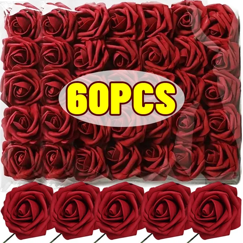 Flores de rosas artificiales, flores falsas de espuma, decoración nupcial para boda, regalo de San Valentín, rosas de simulación, decoración de jarrón para el hogar, venta al por mayor