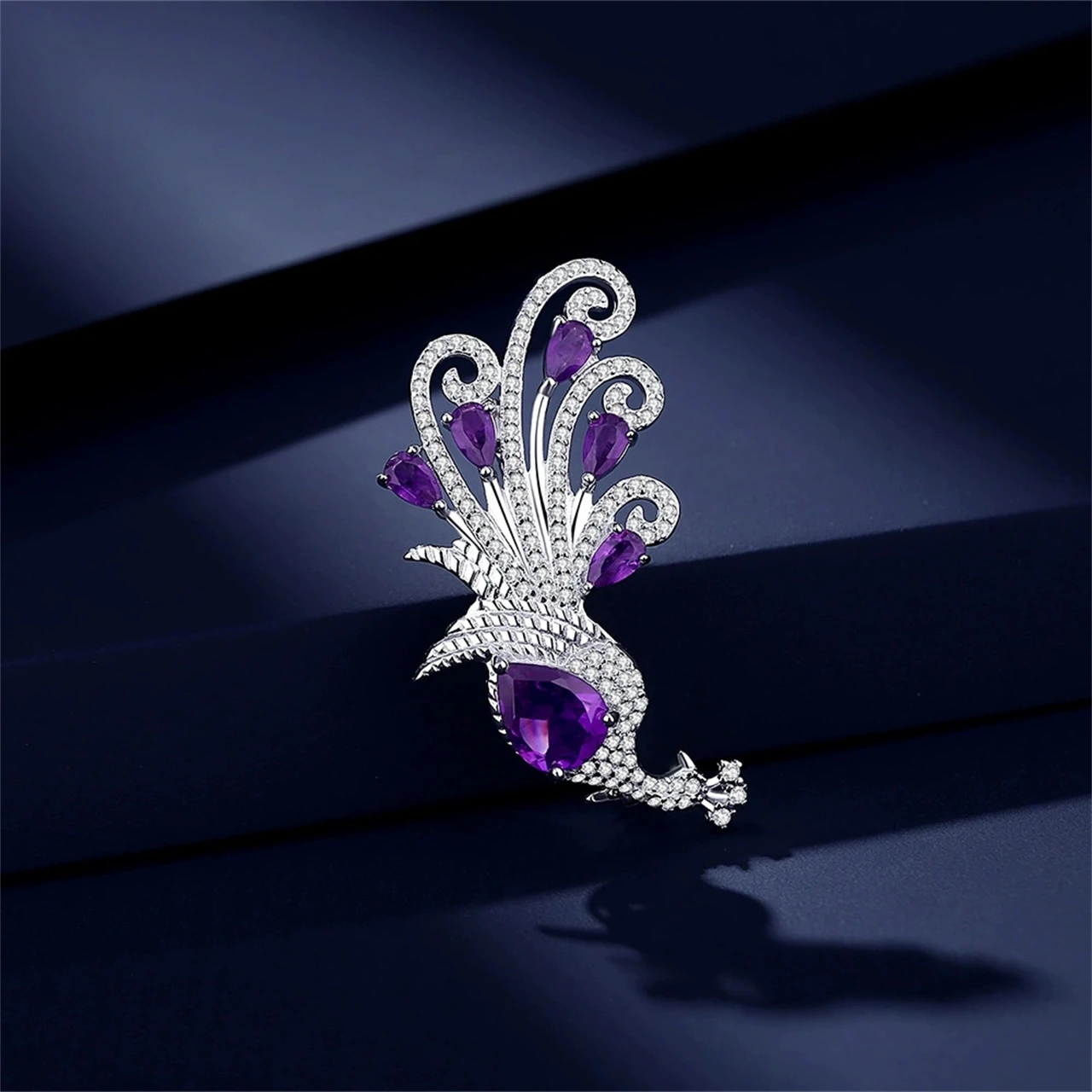 S925 فضة جمشت الطاووس بروش للنساء الصدار الفاخرة دعوى Pinornament هدية غرامة سحر مجوهرات أنيقة بالجملة