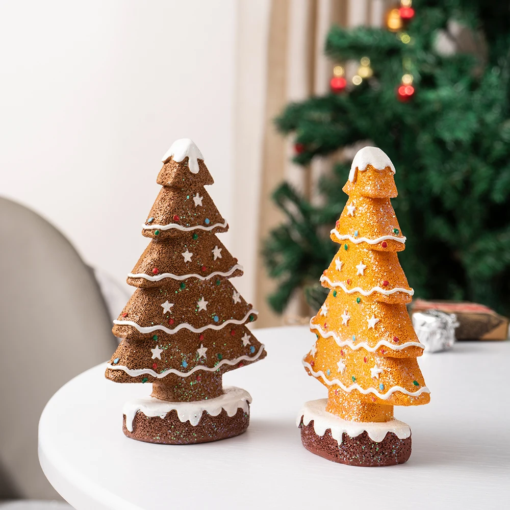 Vilead 15cm Resin Gingerbread Christmas Tree Figurines Holiday Decoration Accessories Xmas Gift Table Bookcase Room Decor Object