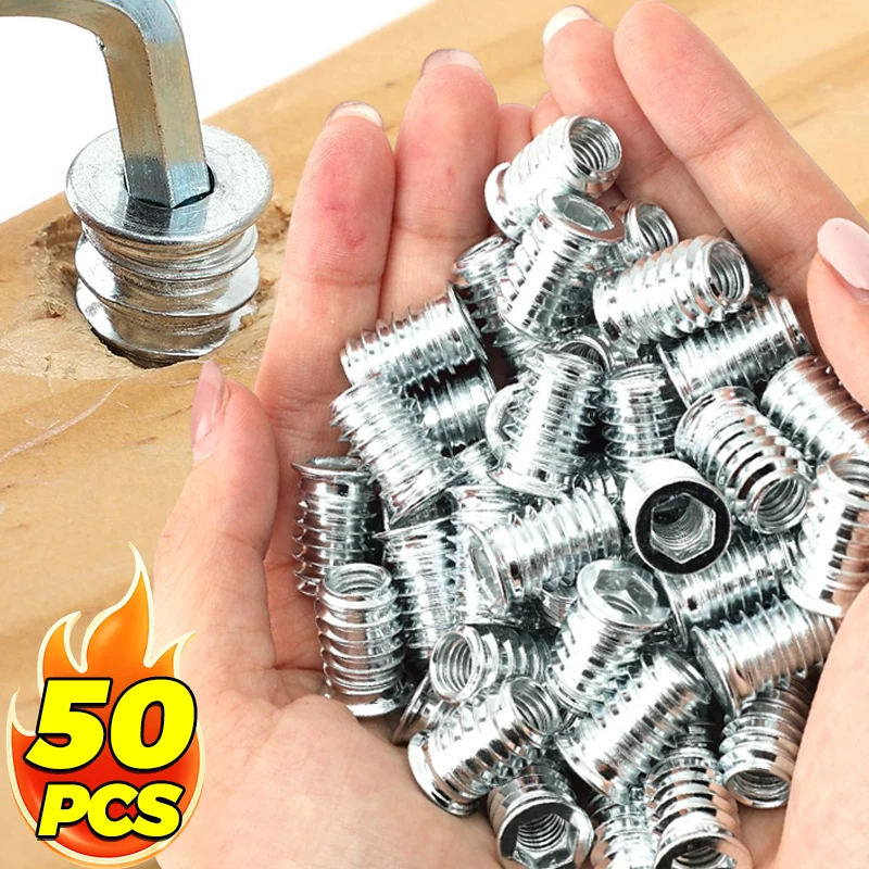 50/10pcs Hex Socket Insert Nut For Wood Carbon Steel Furniture Screw Nut Bolt Fastener Table Chair Connector Embedded Drive Nuts