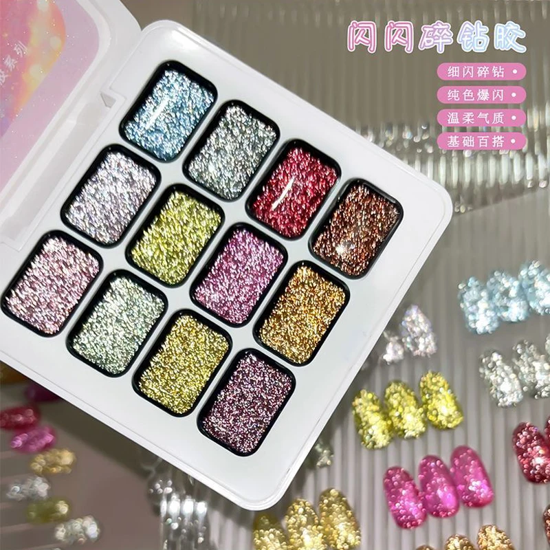 

2026 12 Colors/Kit Reflective Glitter Gel Nail Polish Sparkling Flash Glitter Gel Polish Semi Permanent Varnish Soak Off Nails