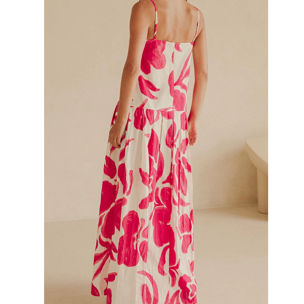 Women's Y2K Spaghetti Strap Long Dress Summer Casual Boho Sleeveless Shell Print Maxi Dress Ladies Flowy Beach Party Dresss