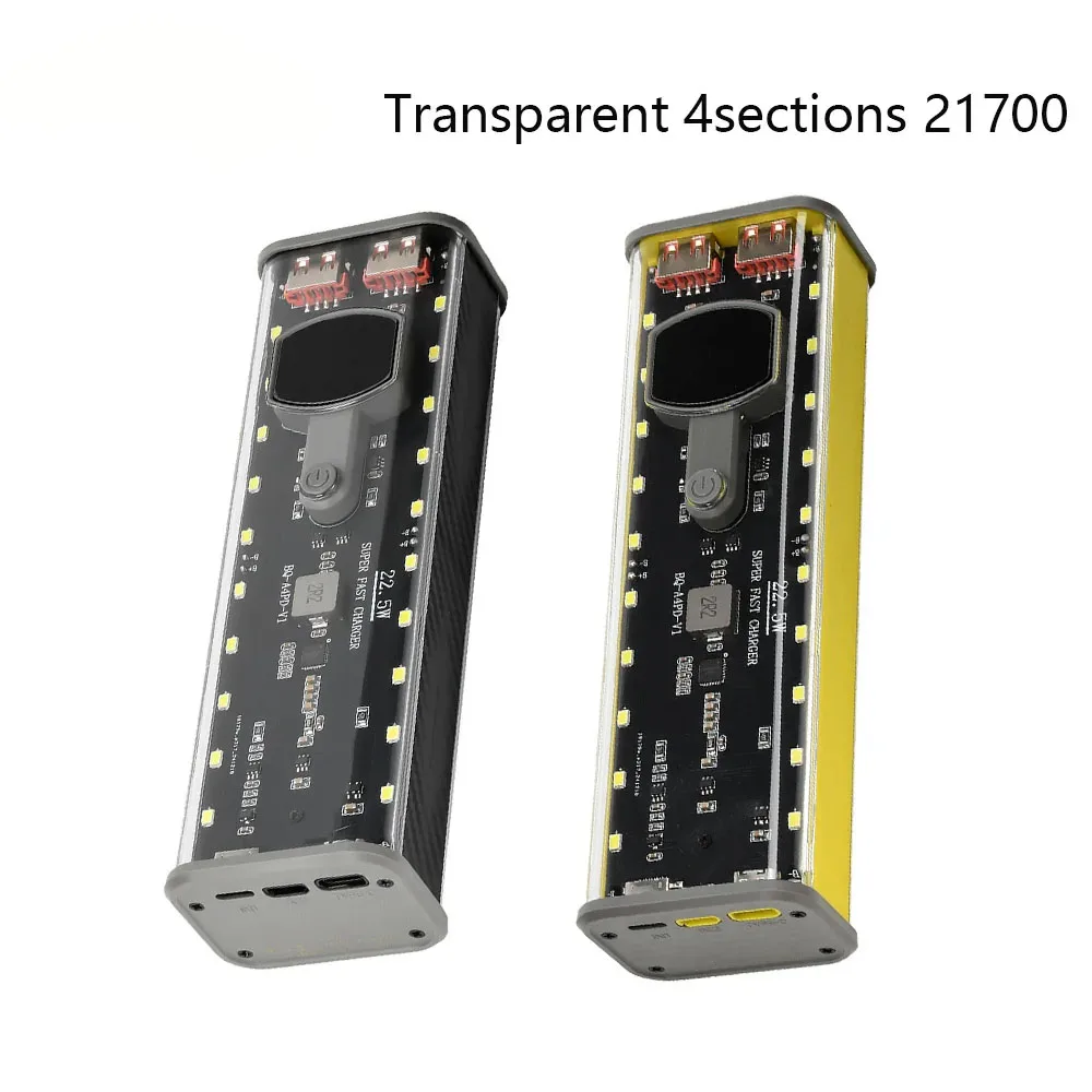 4*21700 DIY Power Bank Case Mecha Transparent Model Battery Case No soldering PD Mobile Power Sleeve with Outdoor Light
