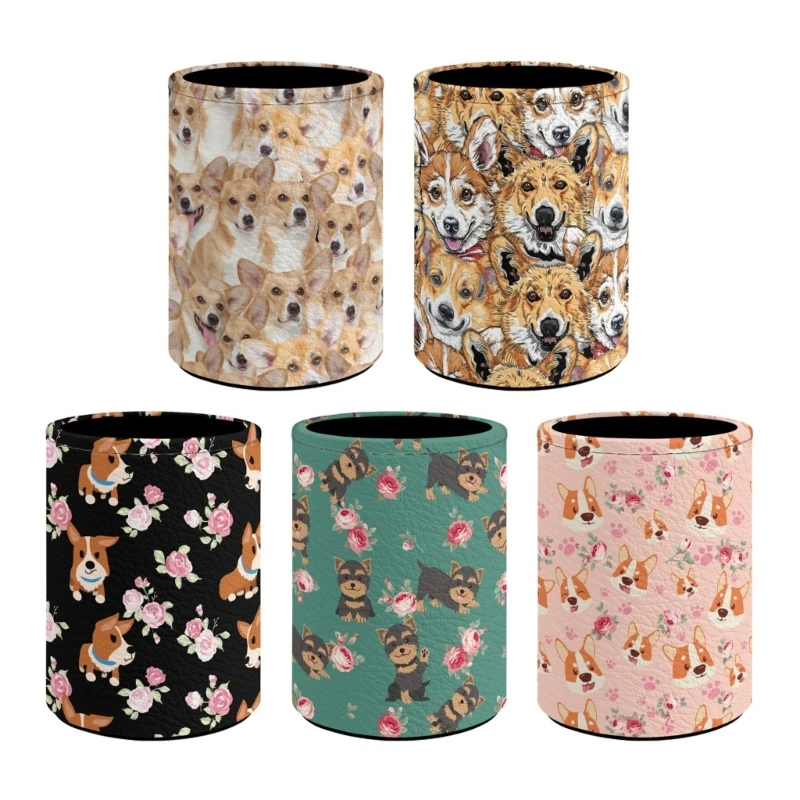 

Cute Cylinder Pen Holder Leather Pencil Pen Cup Desk Organizer Paint Brush Holder Stationery Organizer for School Office