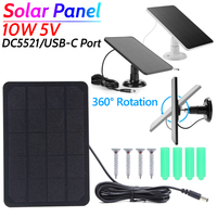 10W Solar Panel for DC 5V Rechargeable Battery Powered Security Camera IP65 Waterproof Solar Charger With DC5521/USB-C Port