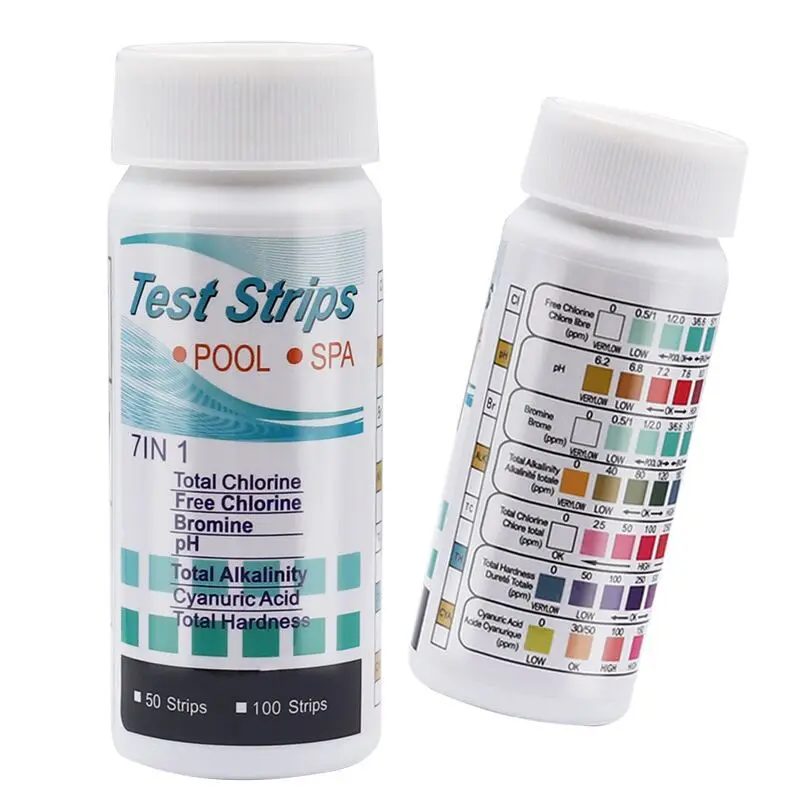7 In 1 Swimming Pool Test Paper pH Residual Chlorine Water Quality Test Strip 50 Pack Bottle