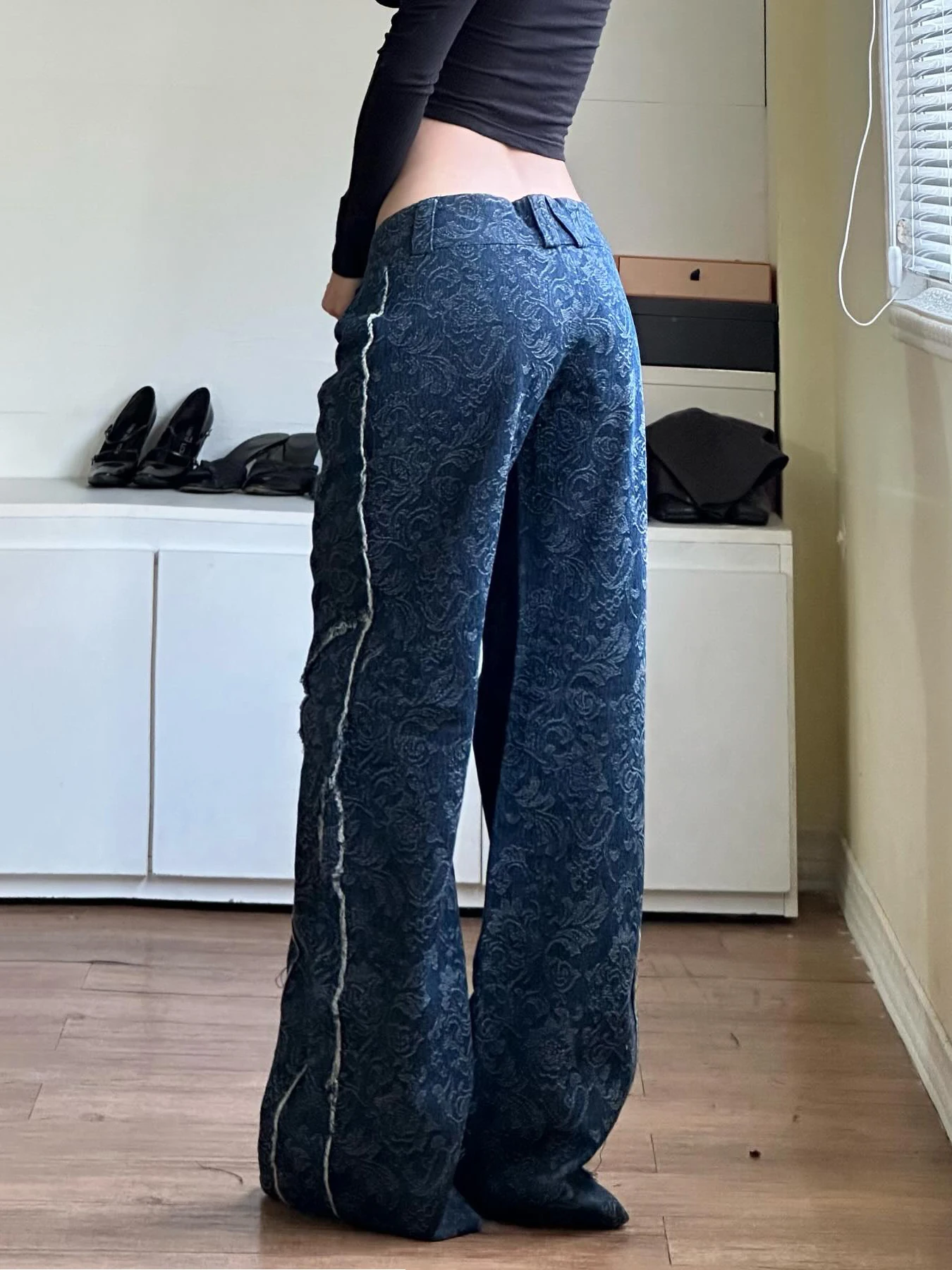 Rockmore Raw Edge Straight Jeans Retro Frayed Aesthetic Denim Pants Fashion Streetwear Ladies Y2K Loose Trousers Korean Harajuku