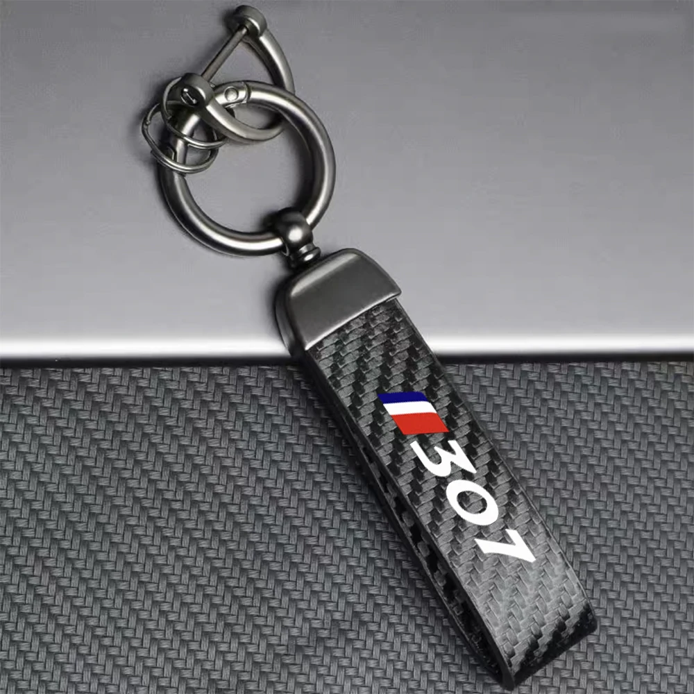 New Car Key Chain Keyring Auto Interiors Accessories Car Carbon Fiber Style Keychain For Peugeot 306 307 308 Car Accessories