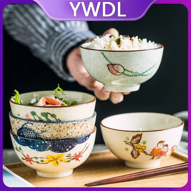 

4pcs Ceramic Rice Bowl Set Cereal Soup Dessert Snack Bowl Kitchen Salad Serving Bowl Tableware Microwave Safe Japanese Style 5"