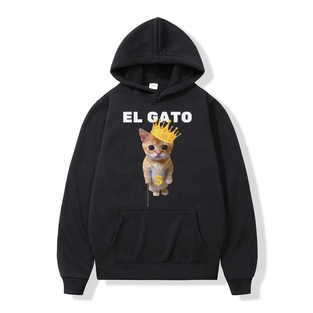 Sad Crying Cat Graphic Hoodies El Gato King Funny Meme Streetwear Pullovers Men's Women's Casual Long Sleeve Hooded Sweatshirt