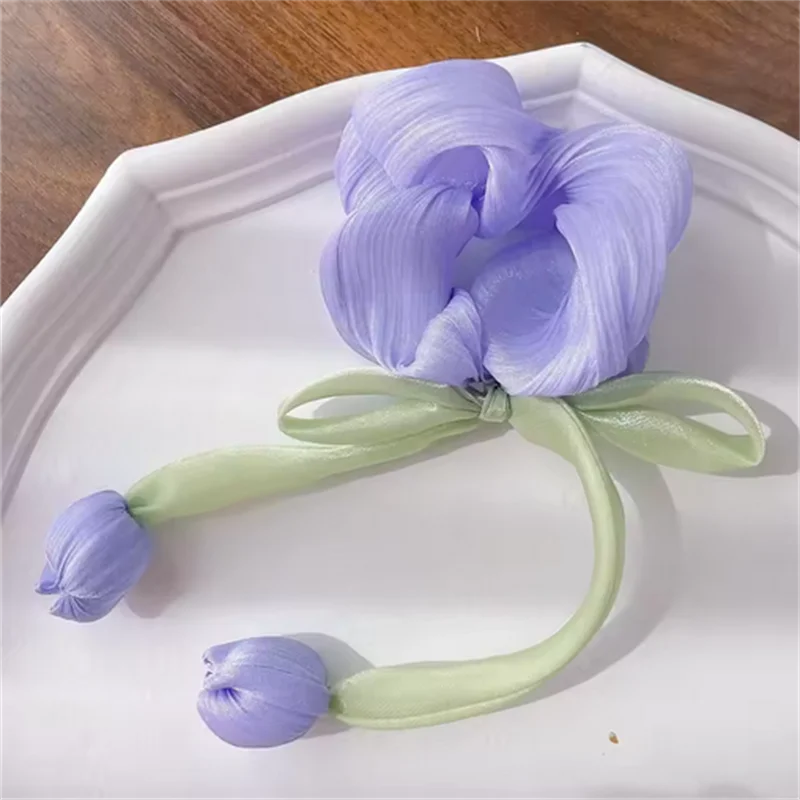 

Korean Hair Accessories Sweet Pink Tulip Flower Clip Bow Duckbill High-end Fabric Elegant Girl's Headwears