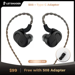 Letshuoer S08 Monitor intra-auricular de quarta geração, driver magnético planar de bobina dupla de 13 mm HiFi com fio em fones de ouvido IEM