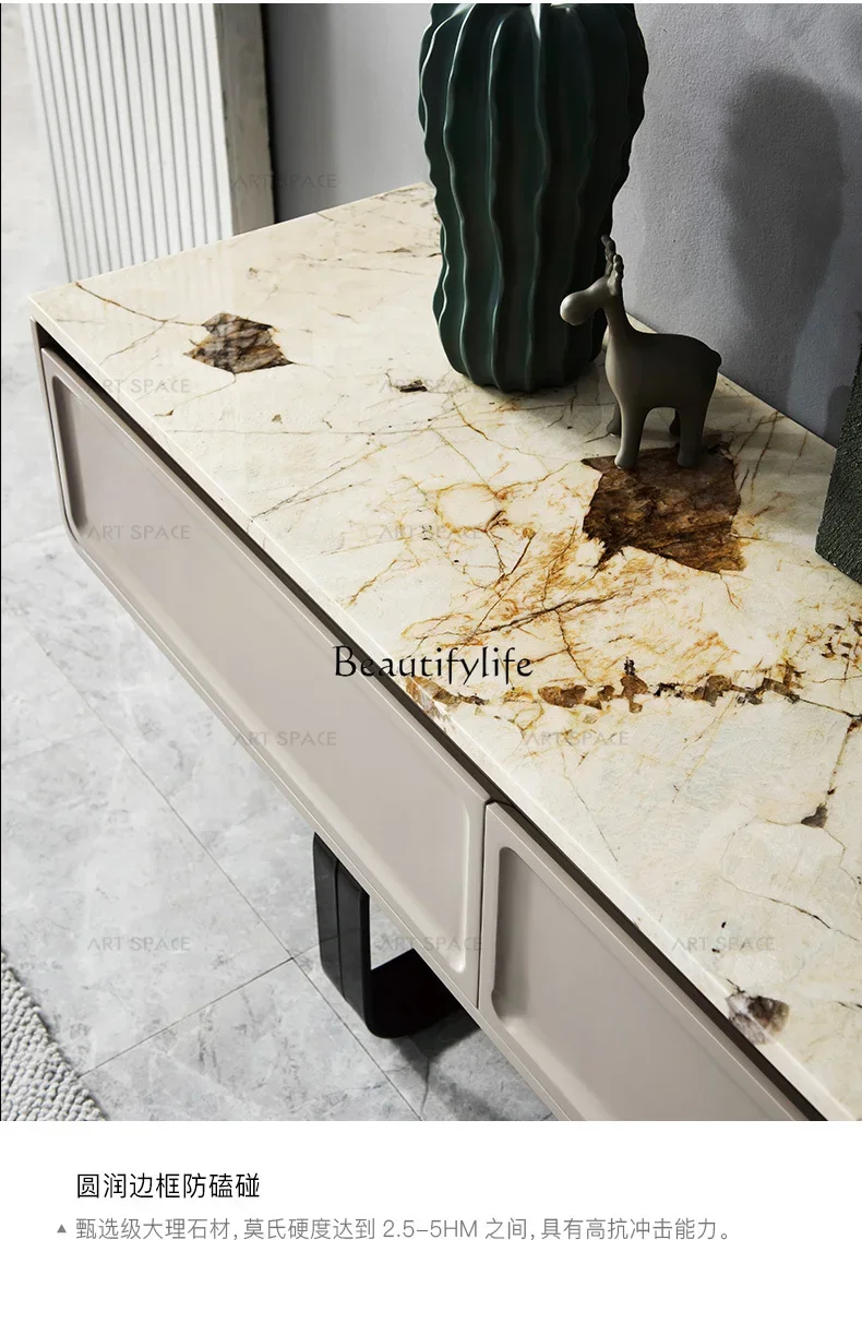 Italian light luxury marble TV cabinet entrance modern minimalist solid wood floor cabinet