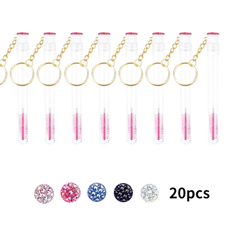 Tube de Mascara en diamant, 20 pièces, porte-clé, remplacement des bobines de cils, brosses d'extension de cils jetables, outil de maquillage