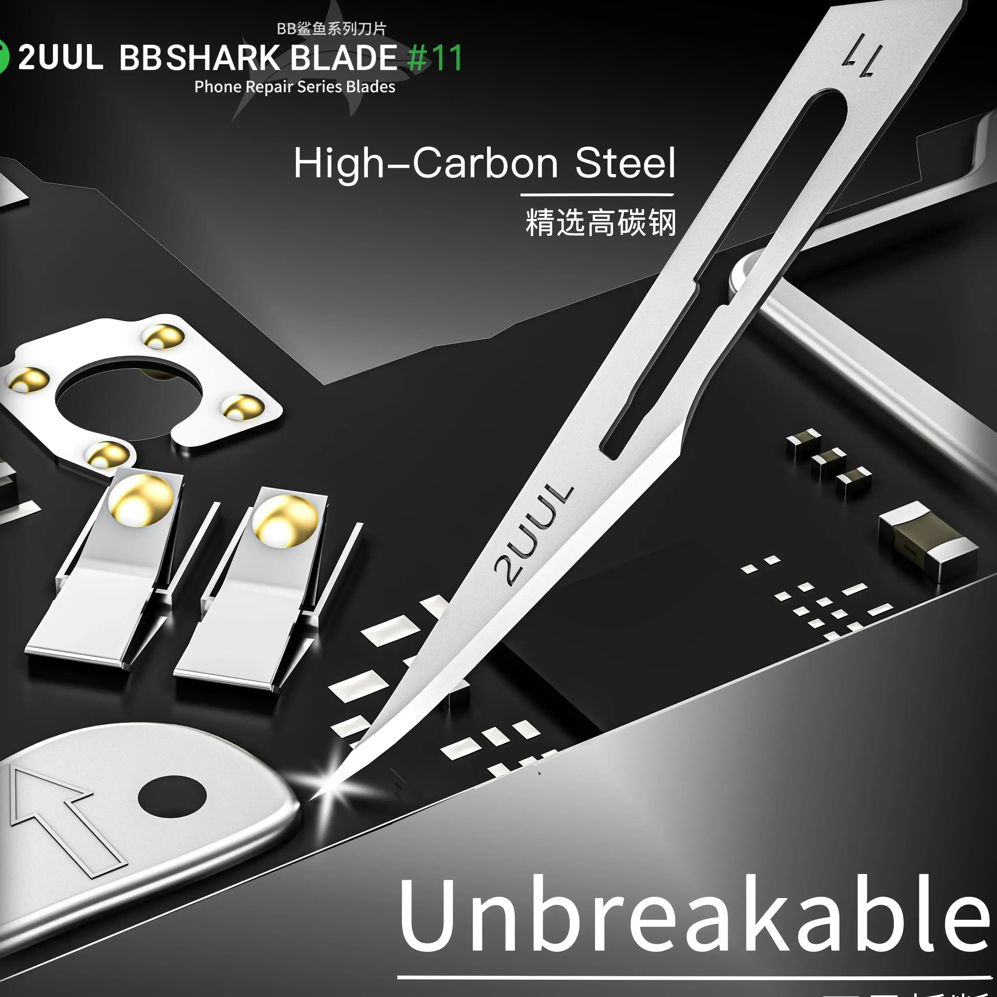 2UUL DA18 BB Shark #11 100pcs/Box Scalpel Knife Blades High Carbon Steel Rust-proof Sharp Blade for Cell Phone PCB Board Repair