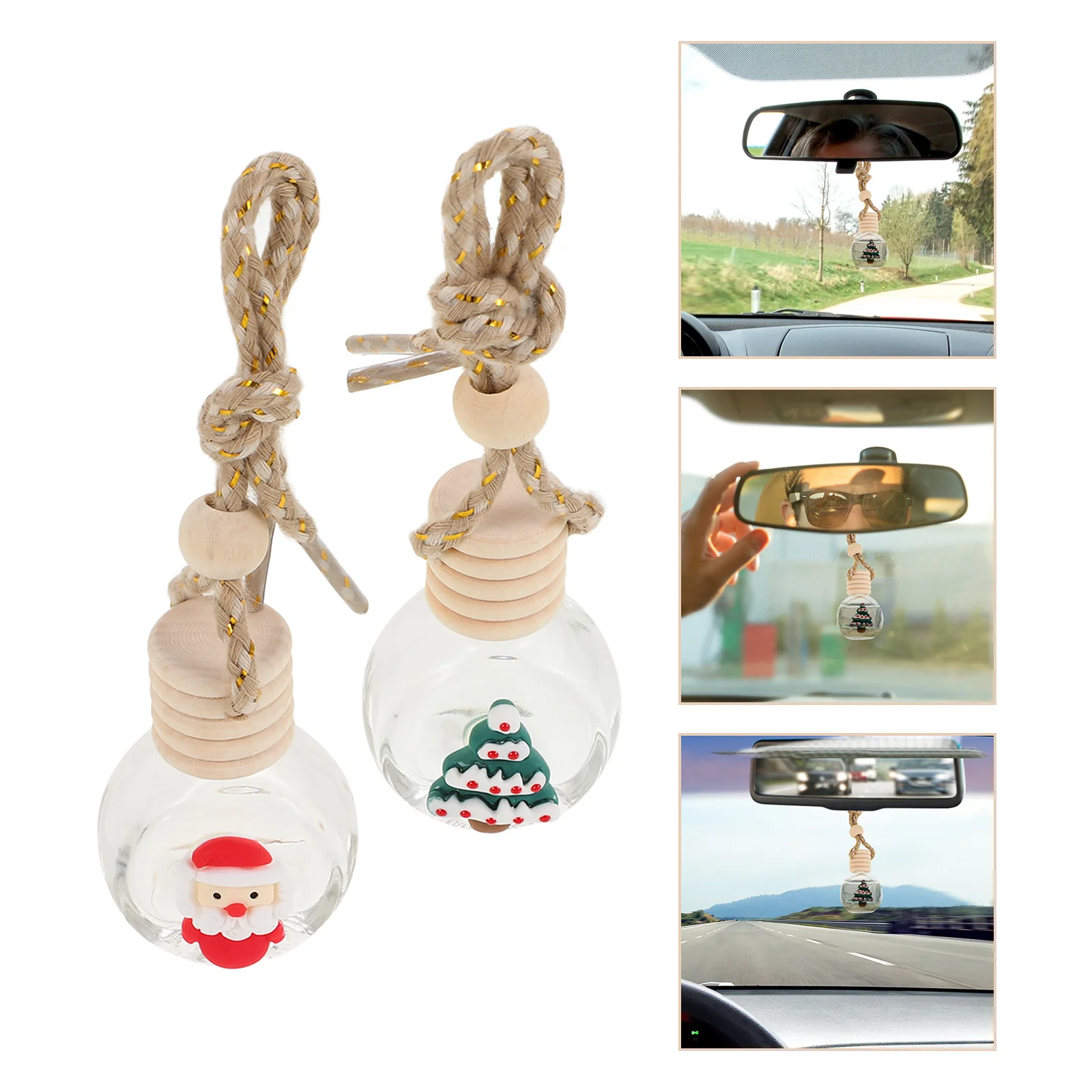 

2Pcs Christmas Car Perfume Hanging Bottles Reusable Empty Diffuser Bottles Cute Air Freshener Decorative Refillable Essential
