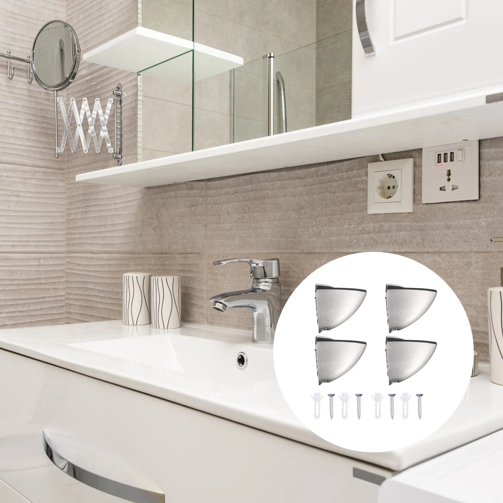 

4Pcs Stainless Steel Shelf Supports Silver Electroplated Wear Resistant Glass Shelf Brackets Furniture Clips with Screws Simple