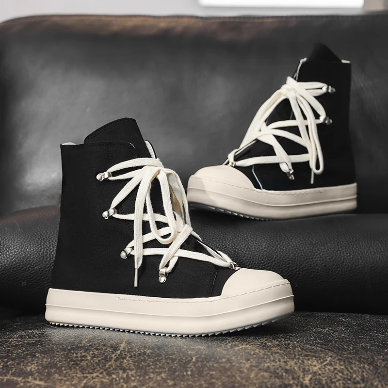 Zapatos altos con cordones de diseño retro para hombre, zapatos de tabla frescos de estilo callejero a la moda y versátiles, ligeros y cómodos