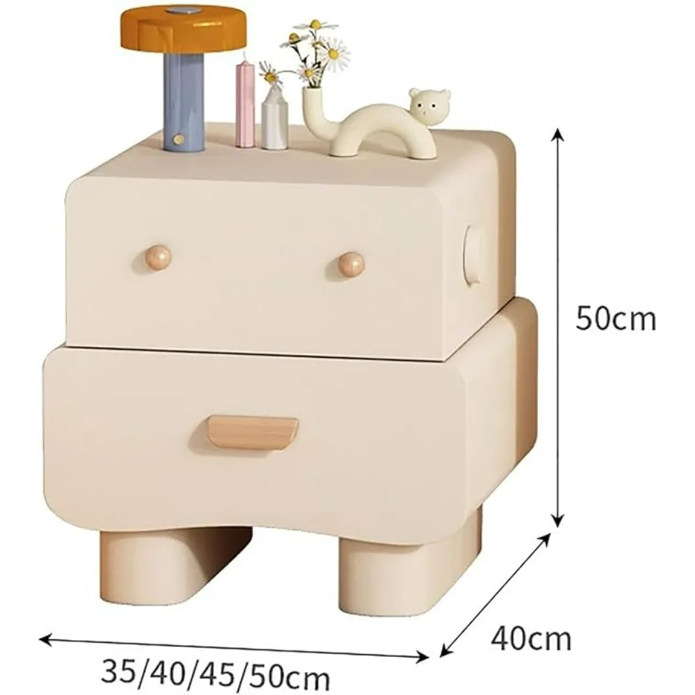 Modern Children‘s Nightstand, Wooden Bedside Table with 2 Drawers, Rotatable Bedside Furniture for Bedroom, Bedside Table