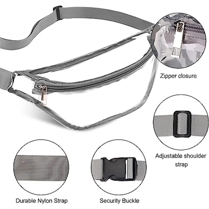 Clear Fanny Pack Clear Bags for Womem Man Sports Waist Pack Stadium Approved Waist Pack Bag  Waterproof Zipper Clear Fanny Pack