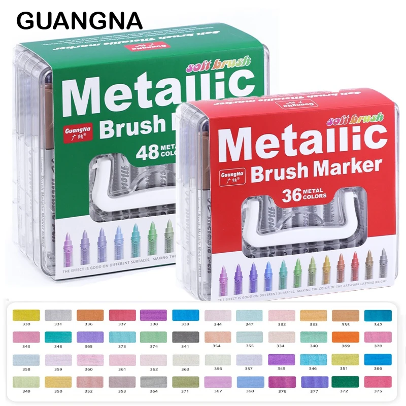 

GUANGNA 8520, 48/12 цветов, прямые жидкие металлические маркеры без кровотечения, мягкий наконечник для DIY, граффити, школьные принадлежности, канцелярские принадлежности