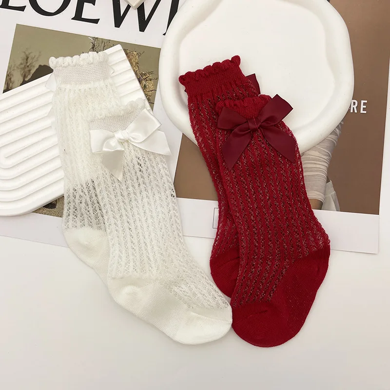 Chaussettes en Maille Respirante pour Bébé Fille de 0 à 3 Ans, avec Nministériels d Mignon, Décontractées et Solides, Nouvelle Collection Printemps Automne 2024