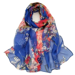 New Fashion Flower Chiffon Silky Georgette Scarf for Women Printing Long Soft Wrap Shawl Beach Kerchief Scarves Foulard hijabs