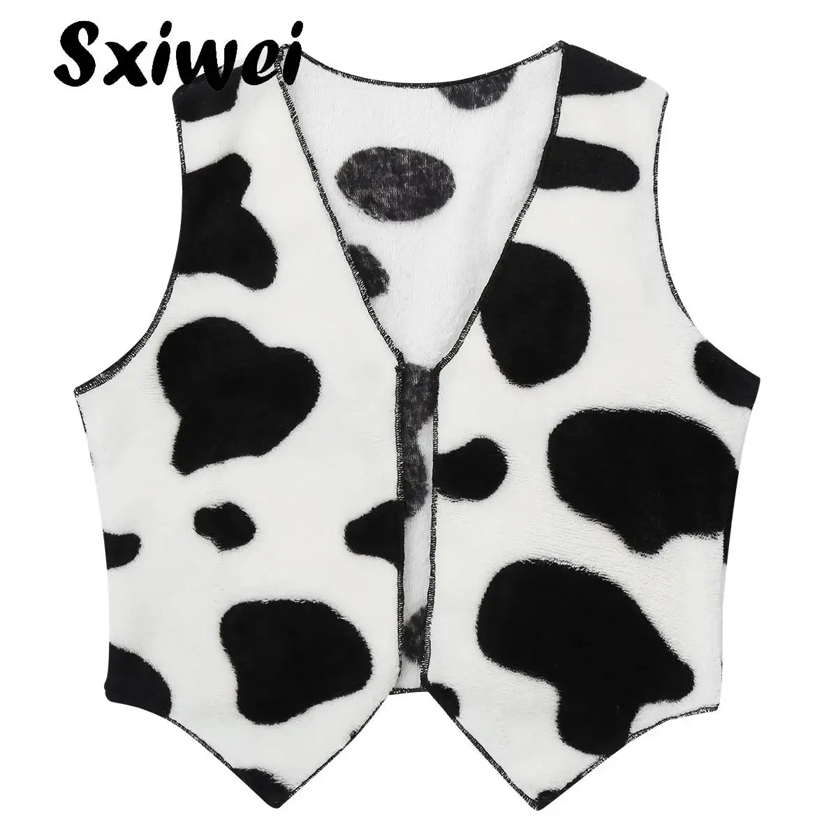 

Black White Cow Printed Vest Waistcoat Soft Flannel Tops for Children Cowboy Cowgirl Halloween Party Fancy Dress Up Cosplay