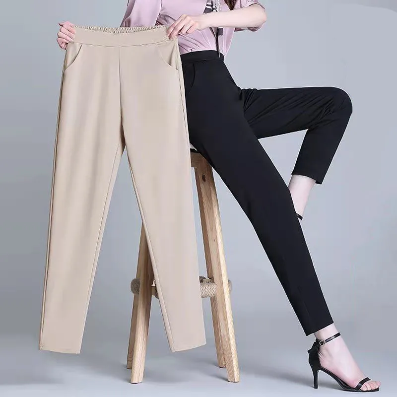 Office Lady Loose Big Size Pencil Pants Spring Summer Elegant Women 5XL Pockets High Waist Casual Solid Straight Trousers 2022