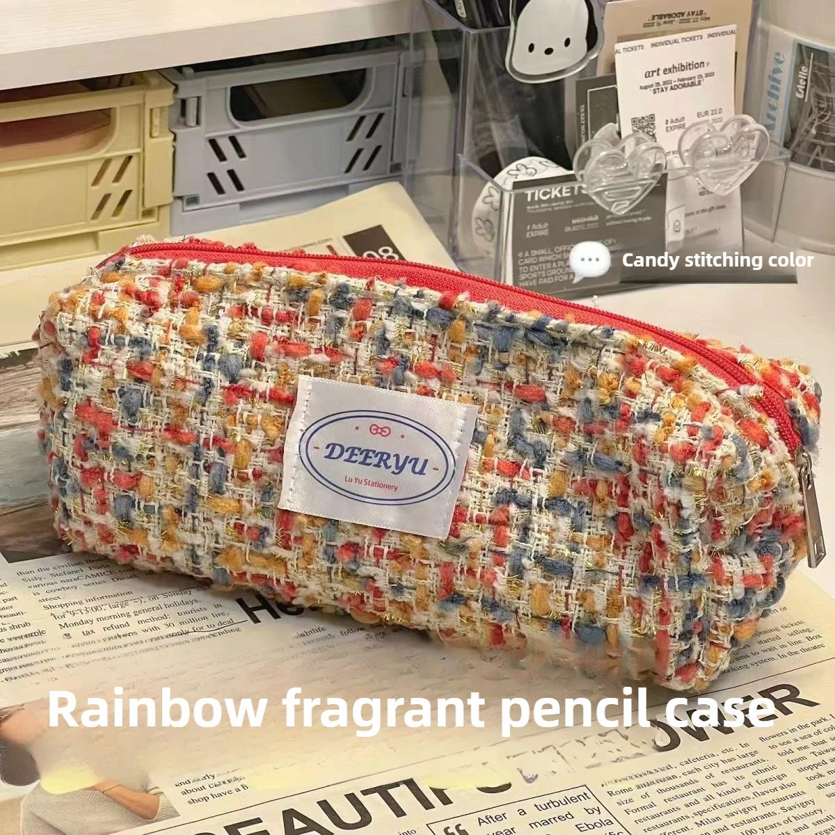 

Rainbow Jacquard Pen Case High Capacity Creative Woven Pencil Bag for Students Ins Style