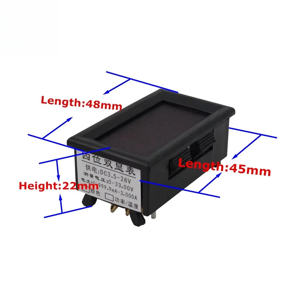 Amperometro voltmetro CC digitale rosso blu con doppio display a LED da 33 V 3 A