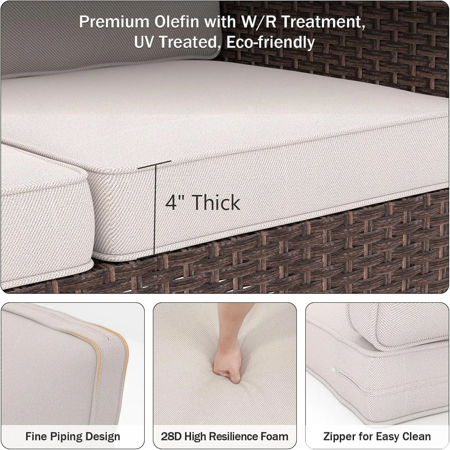 

Outdoor Chair Cushions, 24" x 23" High-Density Foam Deep Seat Patio Cushions with Olefin Fabric & Removable Zipper Cover