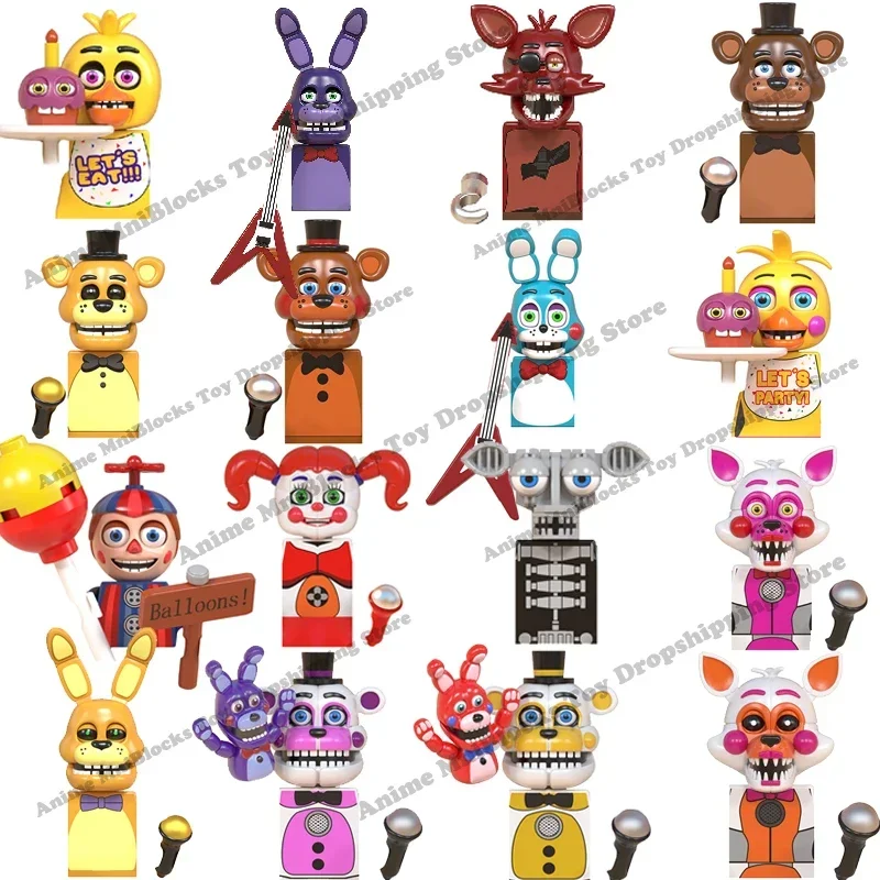 WM6074 WM6097 미니 브릭 FNAF 게임 피규어, 치카 보니, 폭시, 프레디 베어, 나이트메어 보이, 아기 스켈레톤, 스켈레톤, 조립 장난감 선물